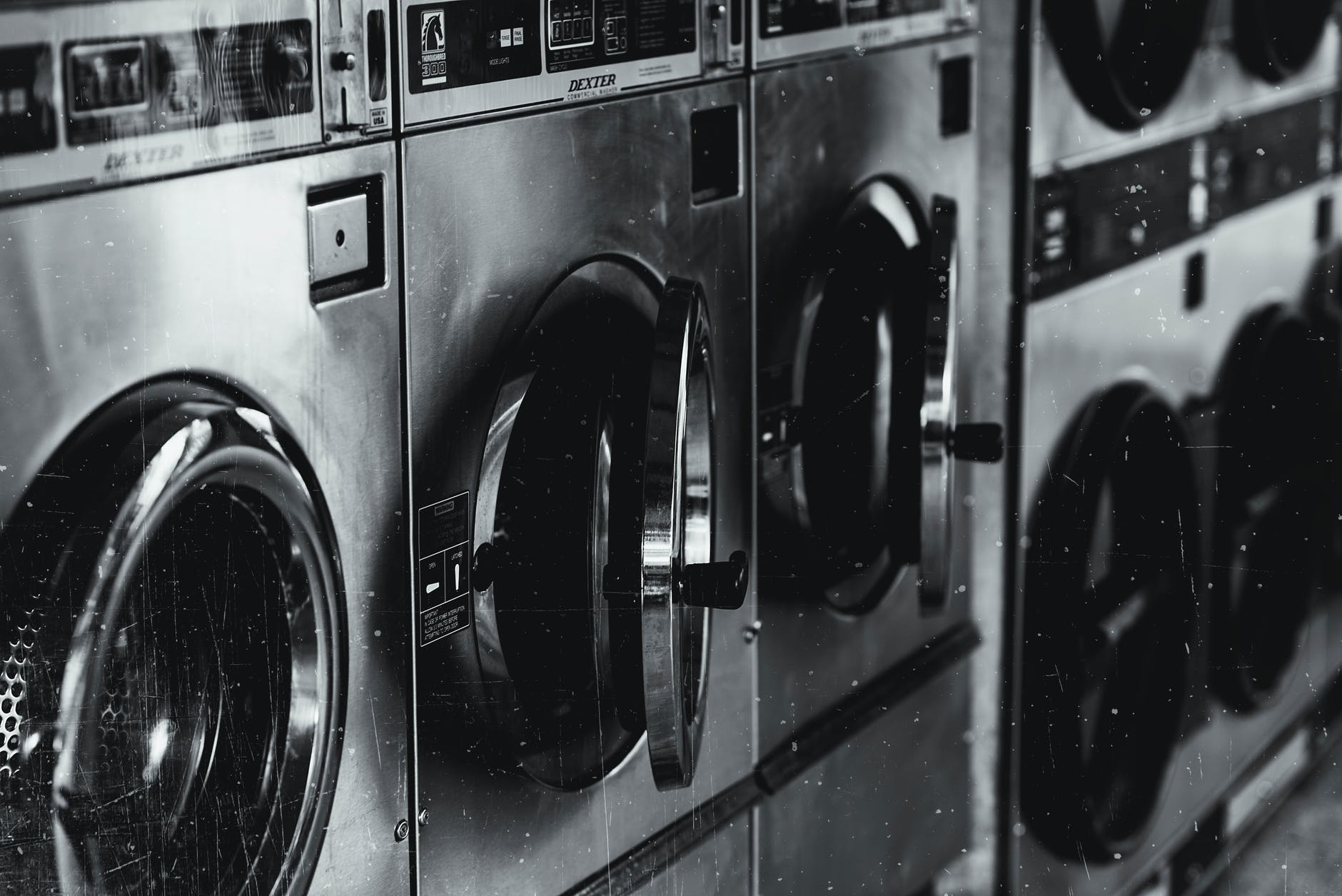 grayscale photo of washing machine